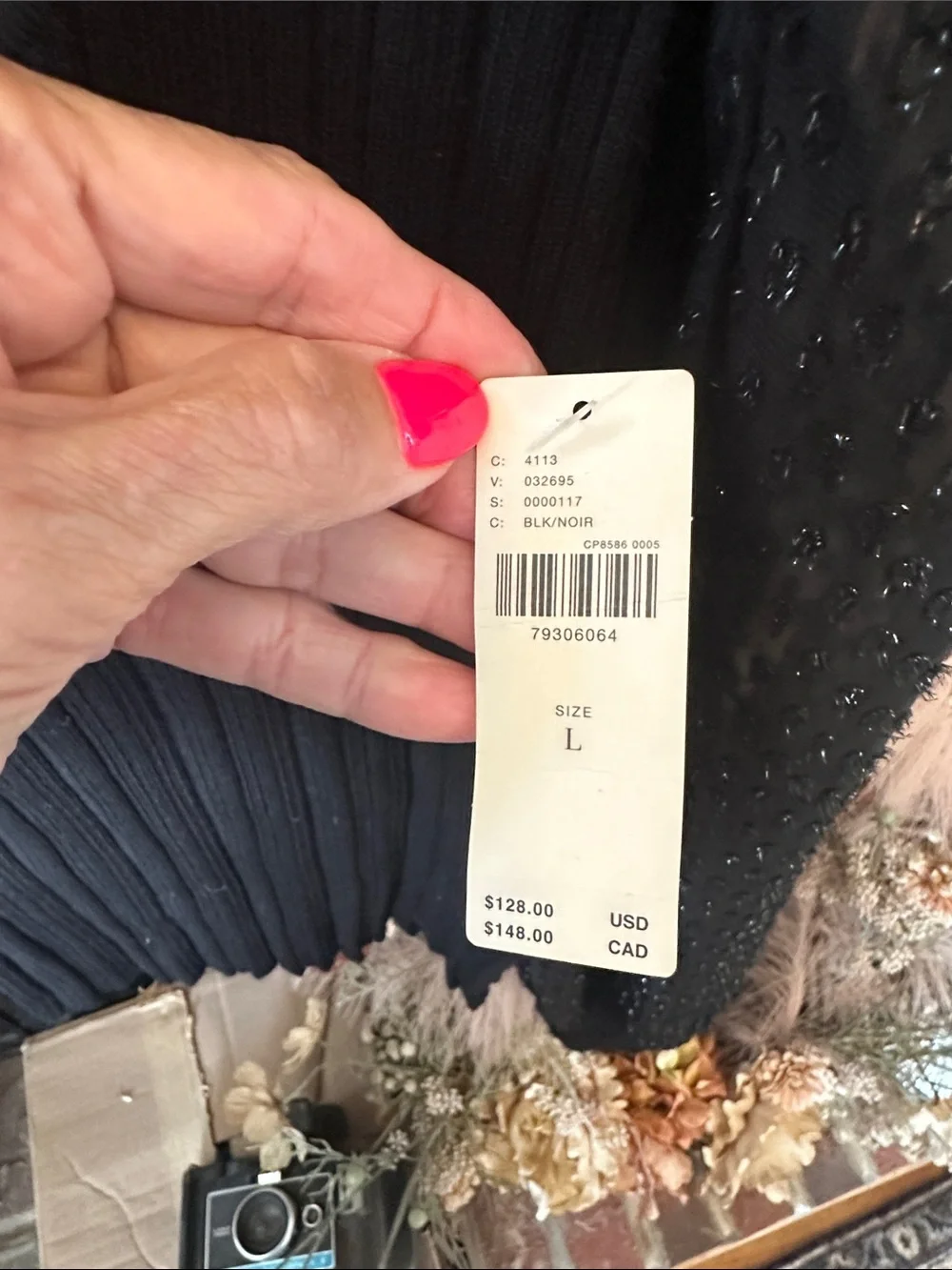 Anthropologie NWT, Sz L, Ribbed Body Sweater w/ Sheer Beaded Sleeves